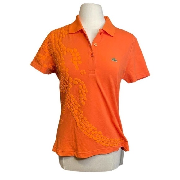 Lacoste RARE Michael Young collab Women Size 12 NEW Orange Alligator Pique Polo - Picture 1 of 8